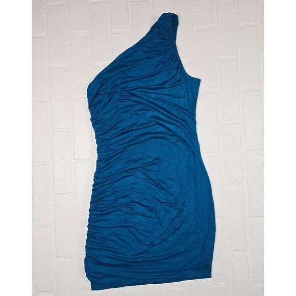 A new Day Teal One Shoulder side Cinching Dress Small - Picture 1 of 3